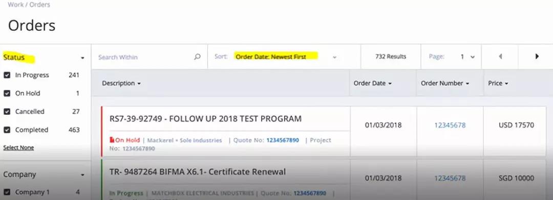 進入訂單界面，您可以通過 “Status” 或 “Order Date” 進行篩選